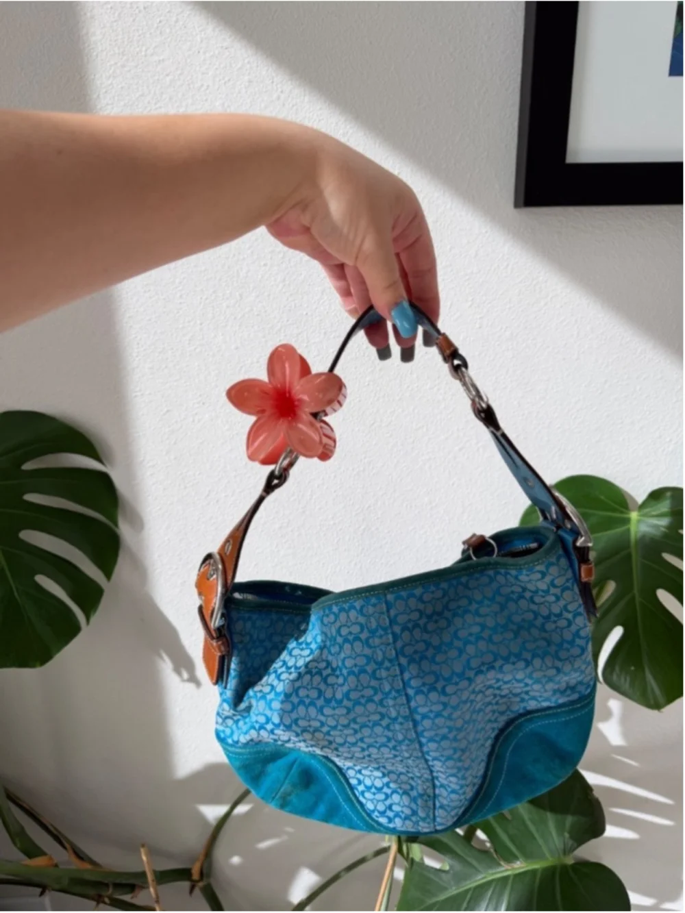 🦋 RARE Y2K Vintage Coach Signature Blue Soho Suede Hobo Shoulder Bag #1460 🦋